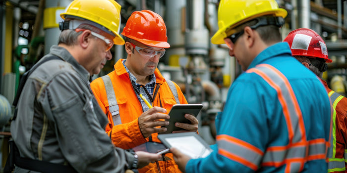 Group of industrial workers doing OSHA training